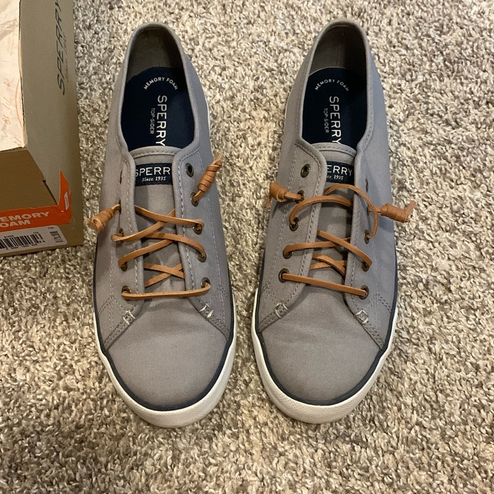 Grey sperry memory foam shoes